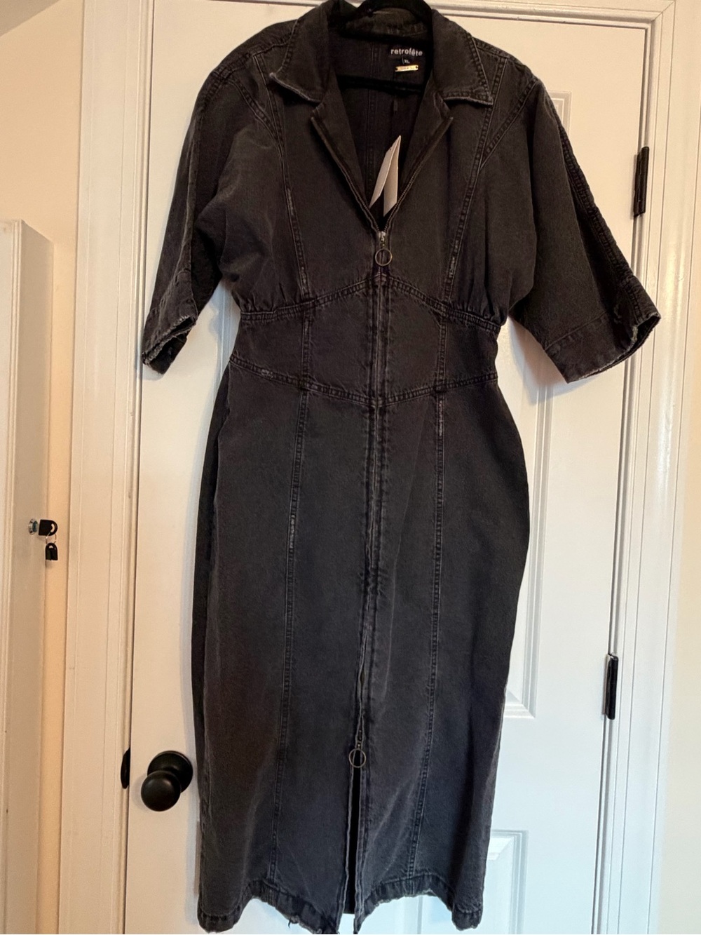Retrofete Black Washed Zip-Front Midi Dress